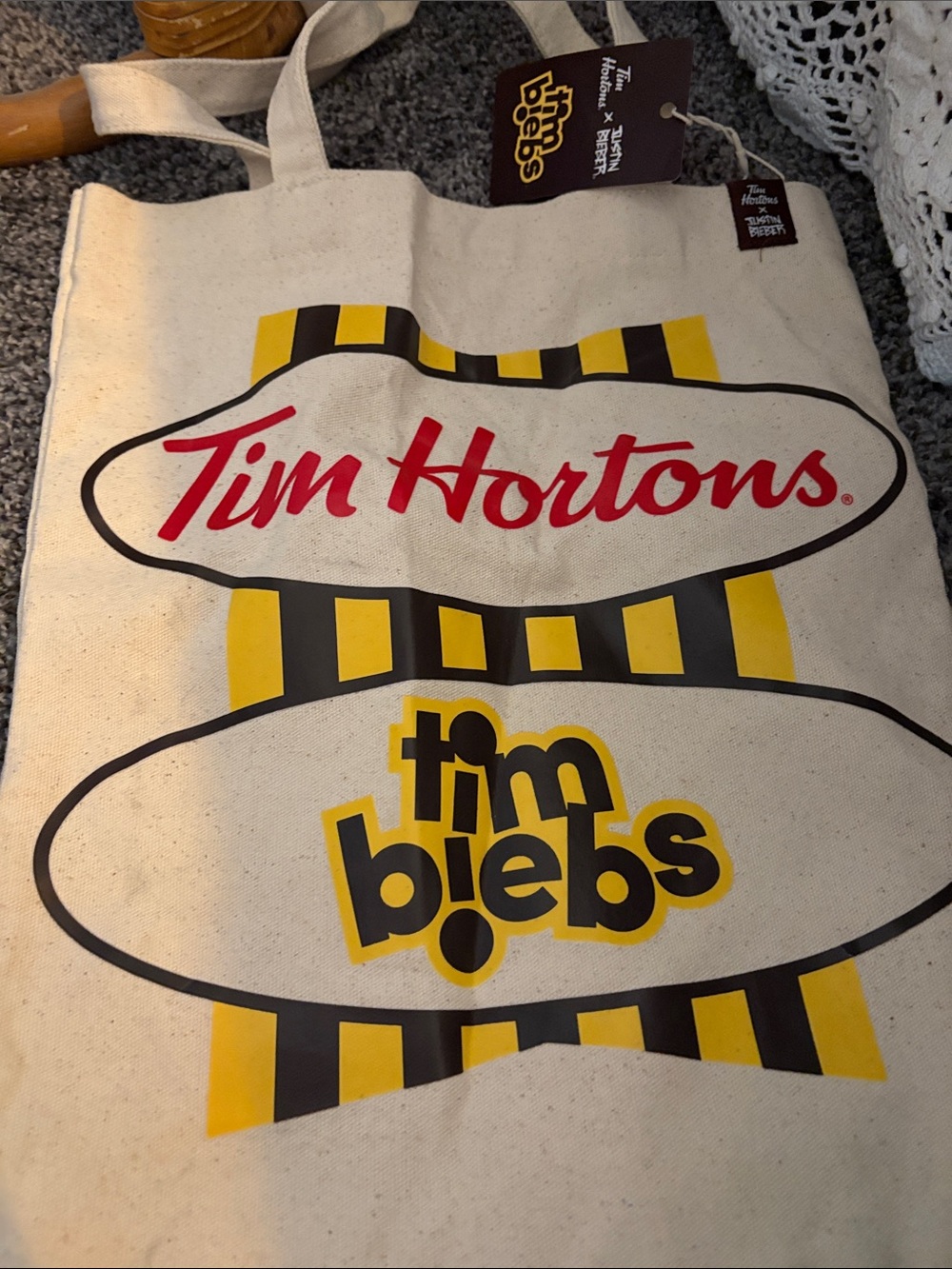 NWT Tim Biebs Justin Bieber x Tim Hortons Canvas Tote Bag